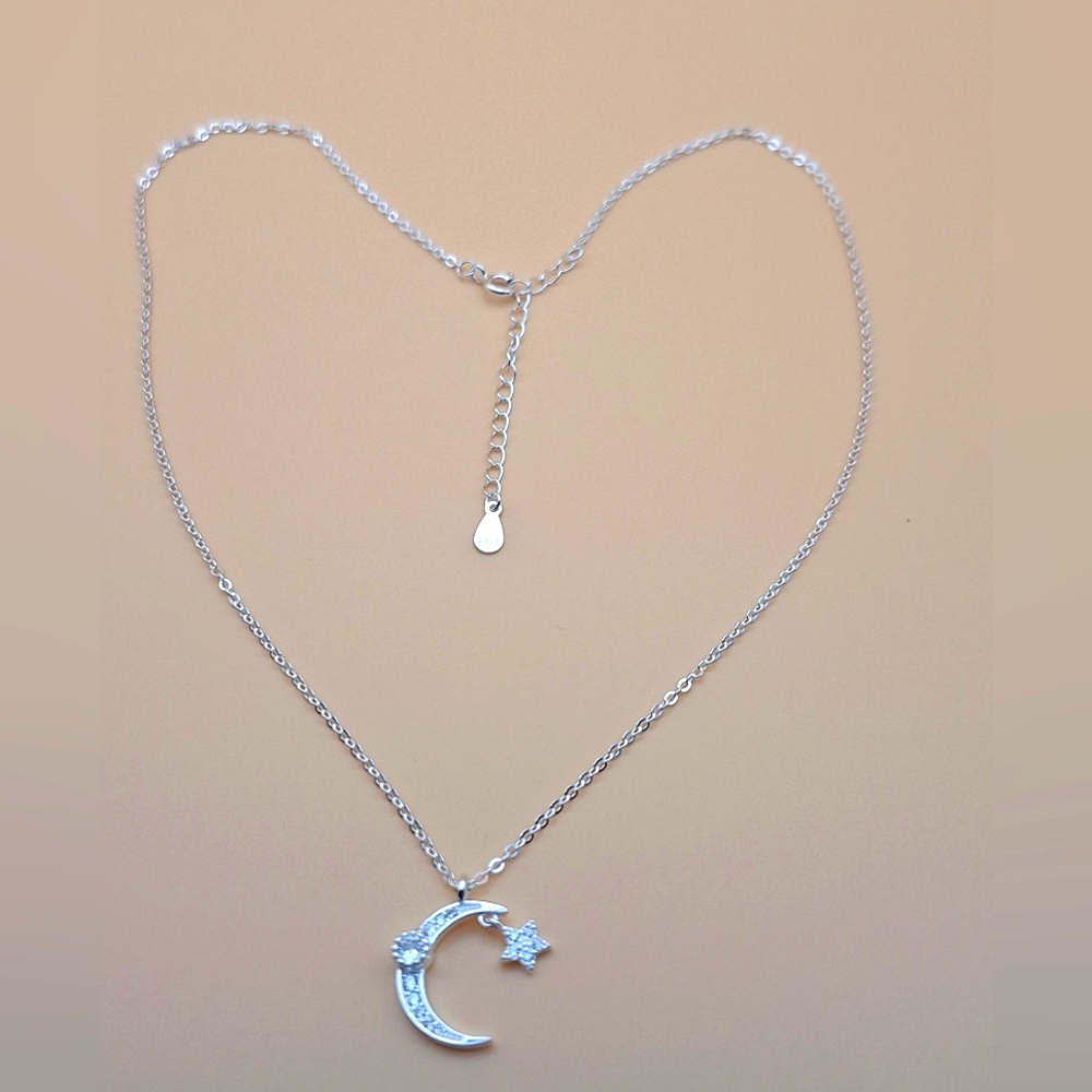 Silver 925 Moon and Star Pendant Necklace